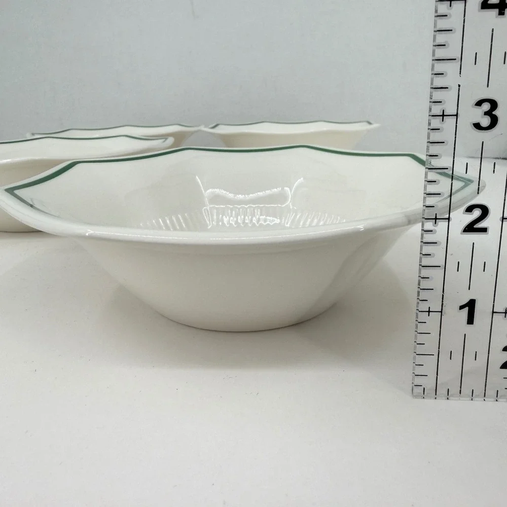 Nikko Christmastime Octagonal Cereal Bowls Set of 4 White Green Trim Japan